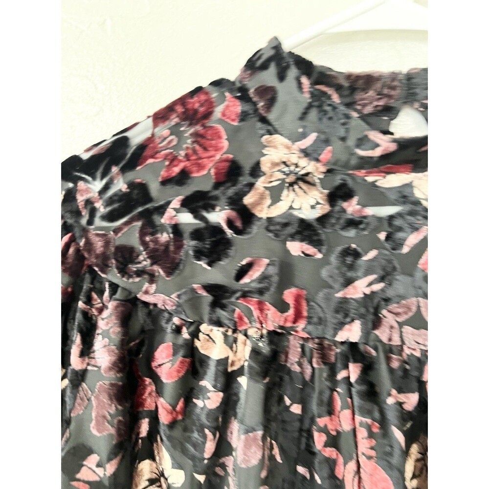ANTHROPOLOGIE FLORAL BURNOUT CUT VELVET Boxy BISHOP SLEEVE BLOUSE TOP Medium - Picture 3 of 15